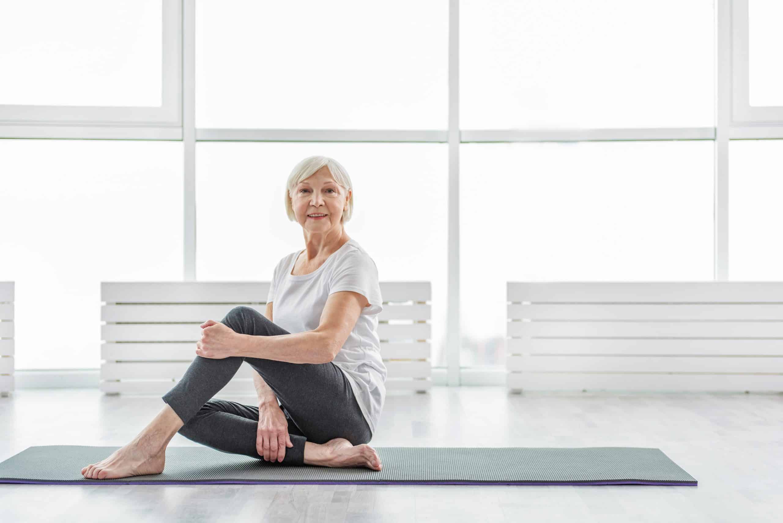 Set of poses elderly woman yoga. Yoga asana. Full body yoga workout.  Healthy lifestyle. Flat cartoon character. Vector illustration 28555750  Vector Art at Vecteezy